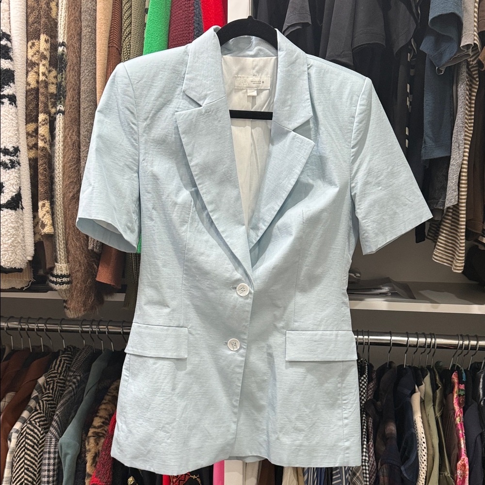 Zara Light Blue Short Sleeve Blazer